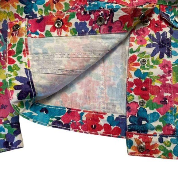 1989 Place | Kids Girl Red & Blue Floral Color Full Denim Jacket Size Small - Picture 7 of 8